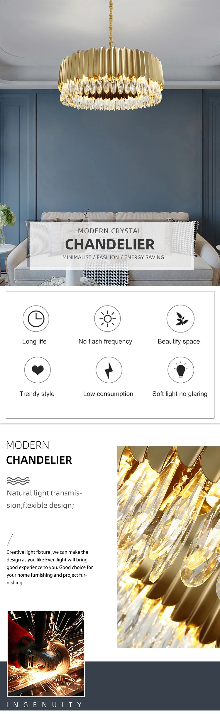 pmj8605 factory customization indoor decoration american fashion crystal led pendant light -0