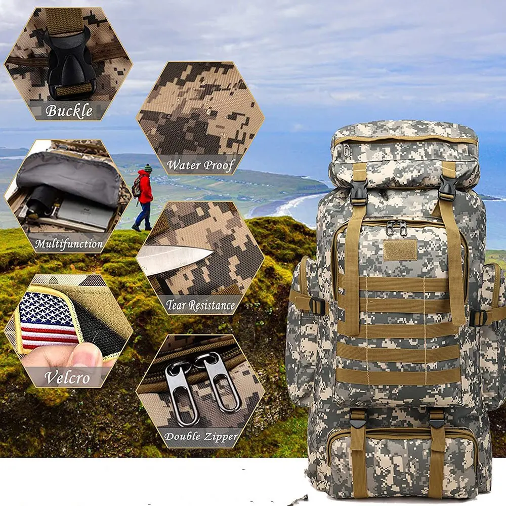 Oleaderbag Practical Assault Backpack 70L Large Capacity Waterproof Bag Outdoor Camouflage Backpack Hiking Bag