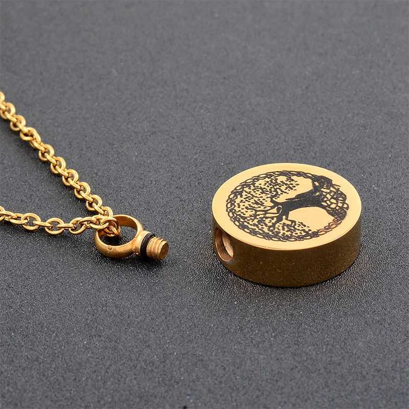 Urn Necklace for Ashes Round Big Tree Pattern Cremation Jewelry Keepsake Pendant Eternity Memorial Gift for Women and Men