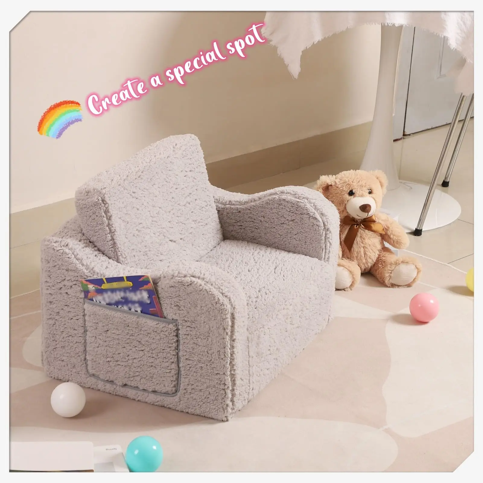 Kids Snuggly Soft Sherpa Chair Cuddly Toddler Foam Chair For Boys Kids Extra Wide Recliner