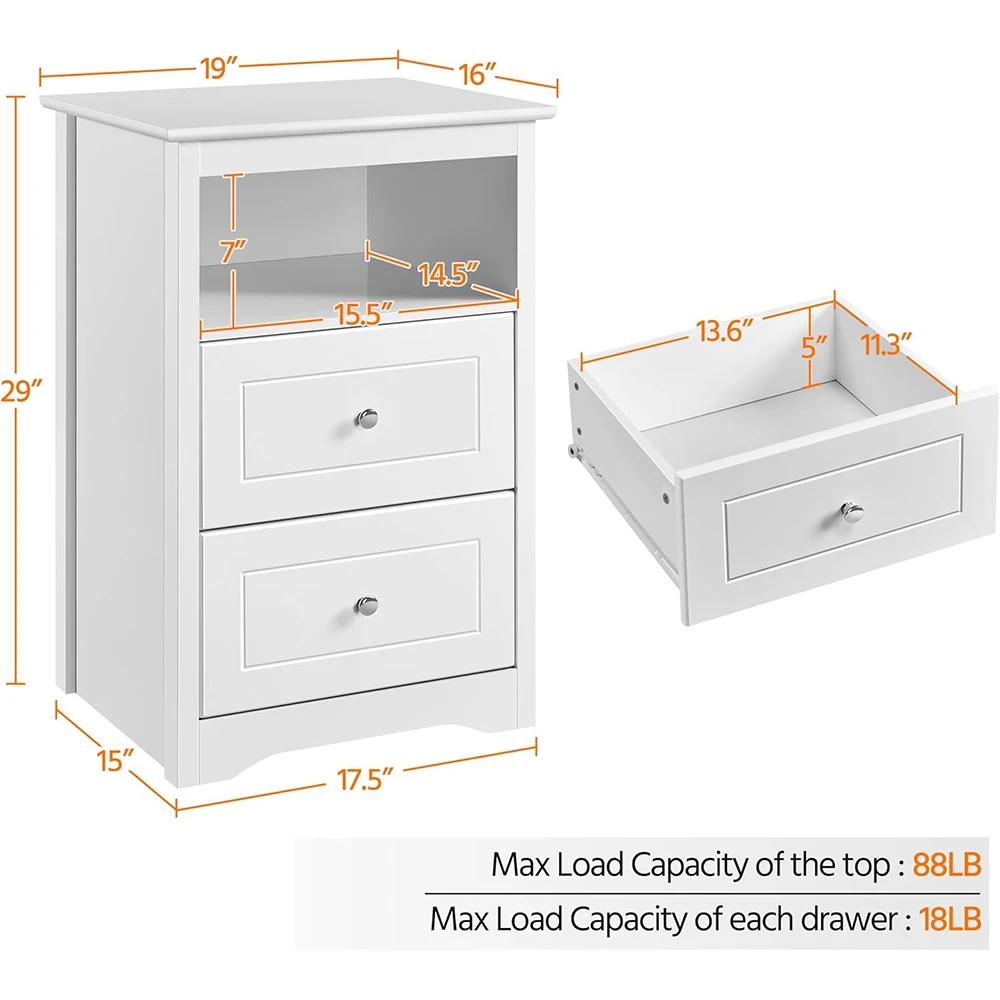 product modern nightstand 2 drawer 1 open shelf 29 tall bedside table wooden file cabinet telephone table storage bedroom assembled-8