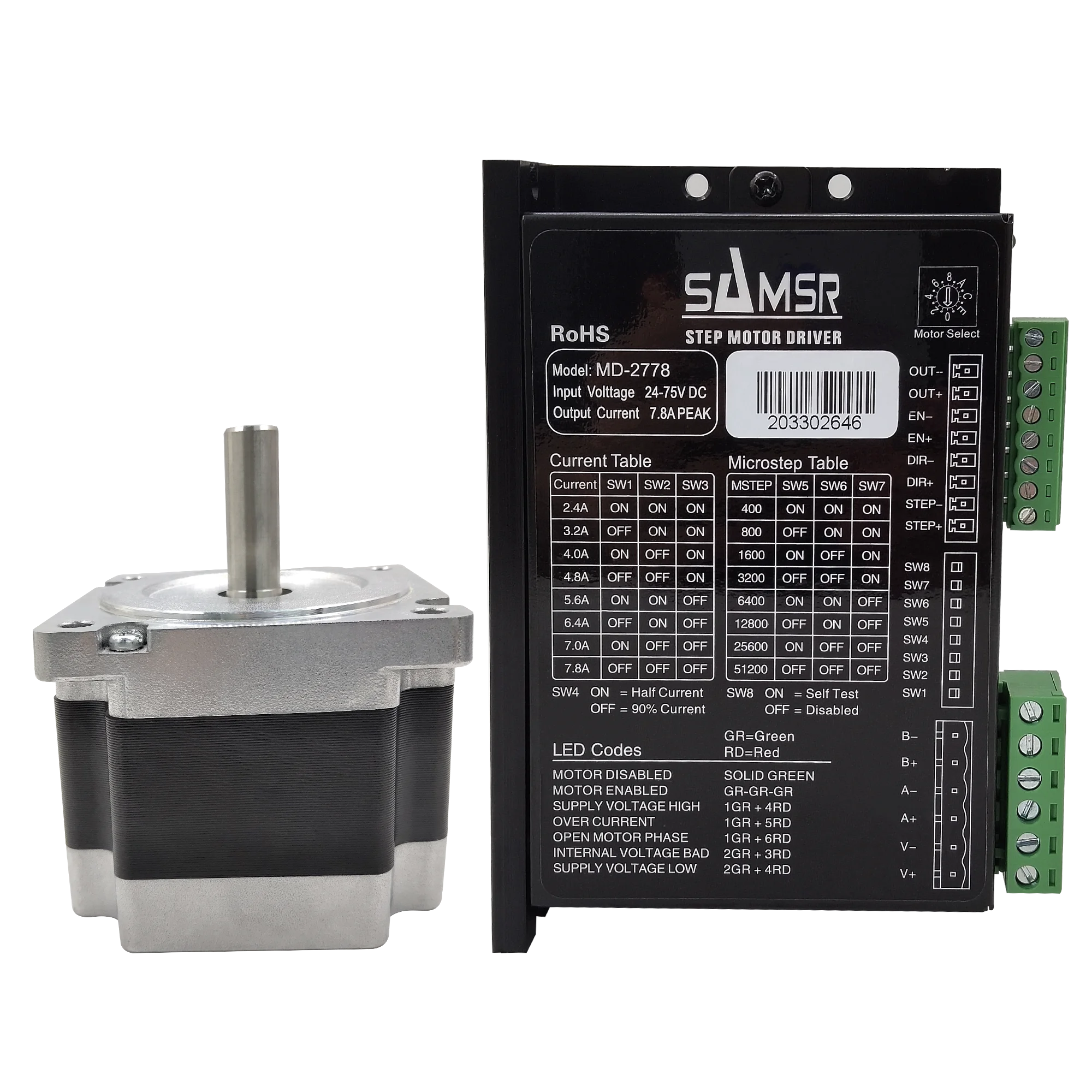 Samsr SS3401AP45A 2 Phase 86mm Stepper Motor & Driver Kit