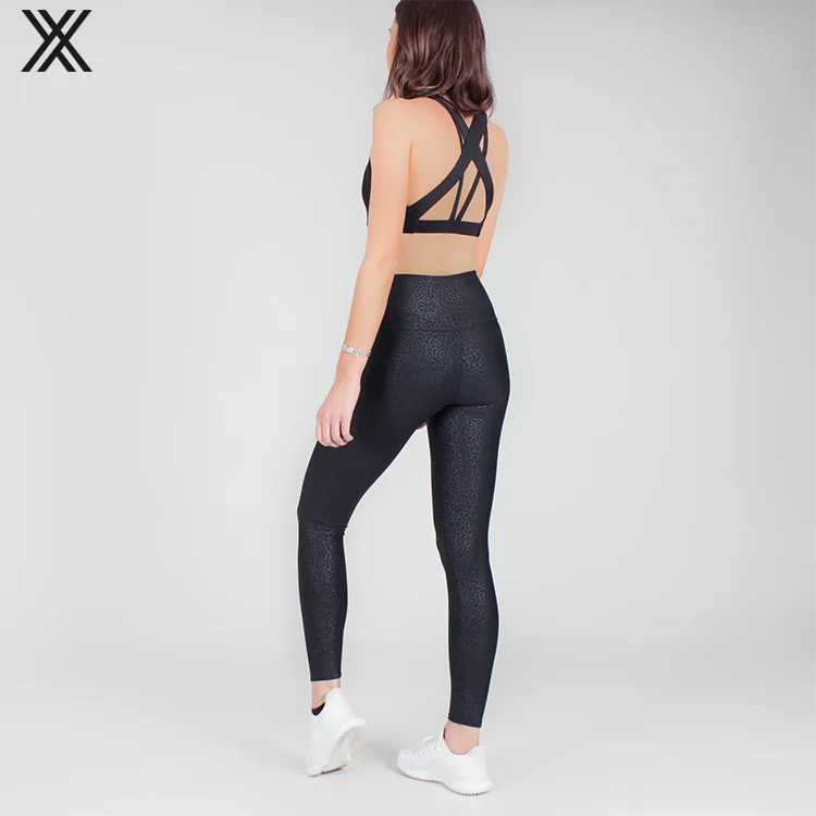 High Waist Liquid Fabletics Leggings Custom Factory Made Anti-Bacterial Waterproof Lightweight Black Brown With Leopard Print