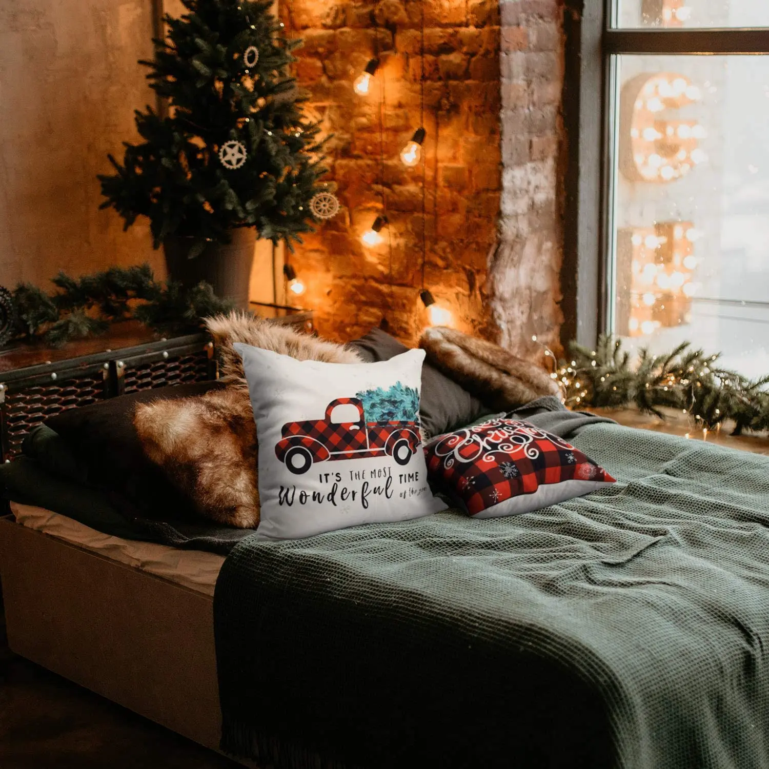 2023 Trending 18x18 Decorative Plaid Christmas Throw Pillow Cover Case