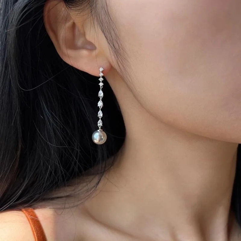 Simple Long Drop Hanging Pearl Fashion Earrings