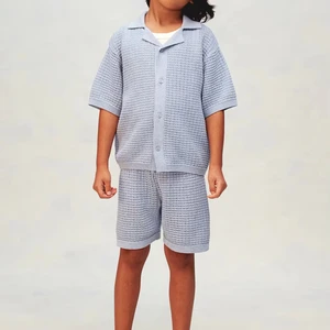 New 2026 Products BOYS Casual Beachwear Cardigan Knitted Shirt Hollow Shirt and Shorts Kids Set Kids Tracksuit