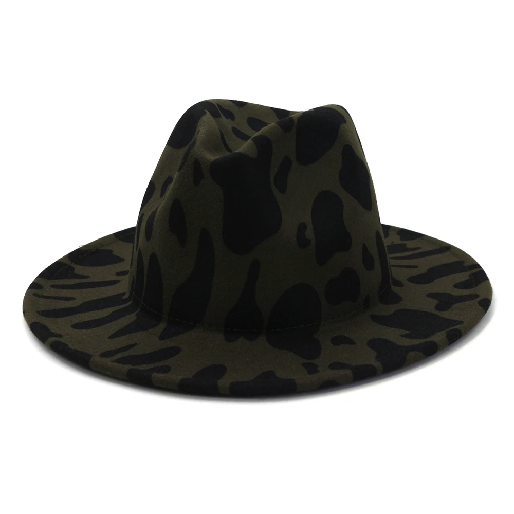 Hot Sale Custom Wide Brim Zebra Animal Print Felt Fedora Hats Women Unisex  Men Cheetah Cow Print Hat