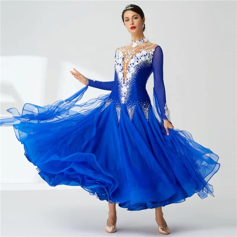 ballroom dress blue Blue Ballroom Dress with Feathers |DanceDressing