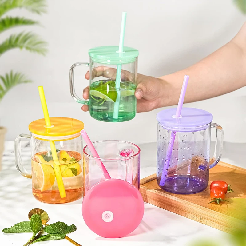 Hot Selling 16oz Sublimation Gradient Color Water Glass Cup With New Lids and Straw Cool Custom Glass Mug