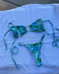 Customize LOGO Style Sexy Halter Animal Print Thongs 2 Piece Bikini Set Breathable Swimsuit