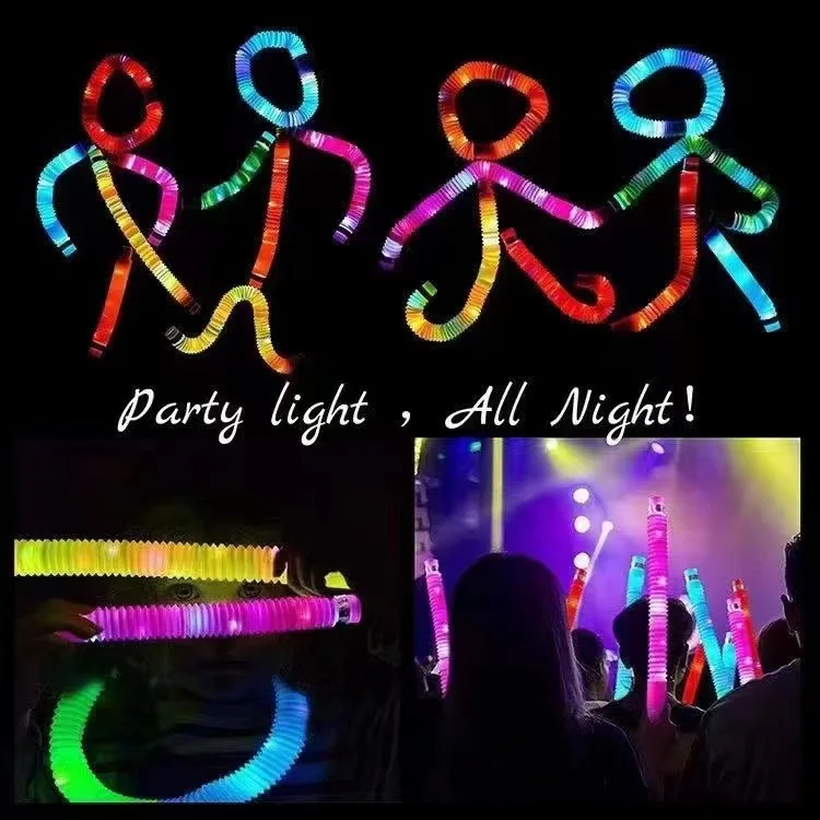 CHENQUE Light up LED Pop Tubes Party Favors Glow Sticks Birthday Sensory Fidget Toys for Kids Fine Motor Skills Toddler Toy