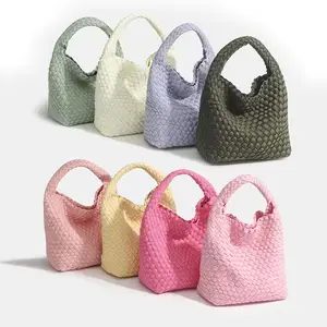 Large Capacity Travel Business Leisure Pure Woven Bag  Woven Handbag Knitting Women Color Weave Mini Tote Beach CrossBody  Bag