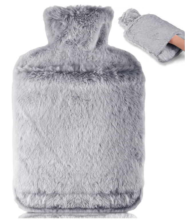 2 л бутылка для горячей воды с роскошным уютным чехлом из искусственного меха серого герметичная шея боль в плечах и грелка рук