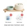 Beige water fountain+green food bowl + stand