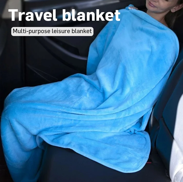 Black 2-in-1 Plush Travel Blanket & Pillow Set - Soft Flannel with Luggage Strap & Carabiner (50x60in)
