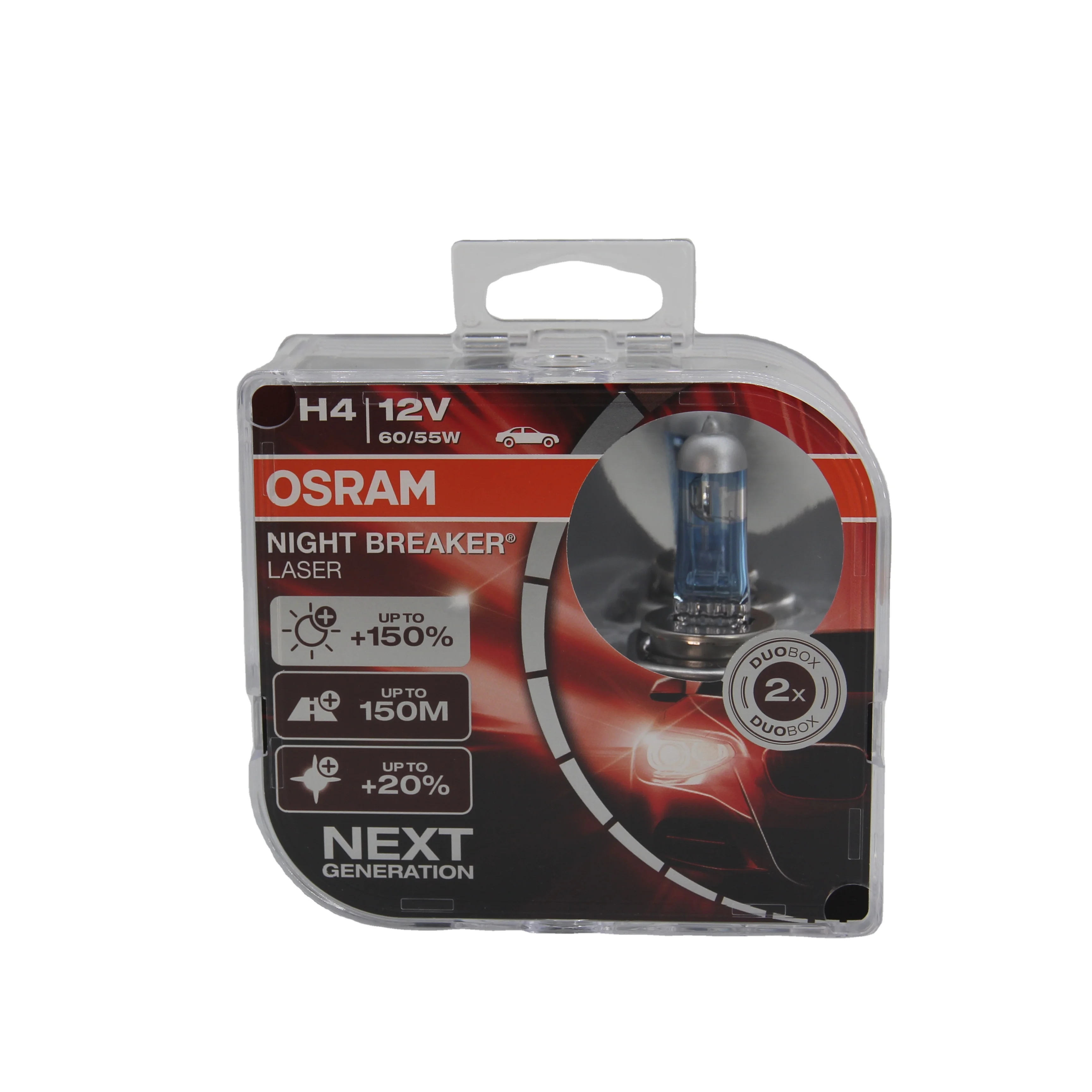 OSRAM H4 Night Breaker Laser 200 Headlight Bulb, 60/55W, 3900K