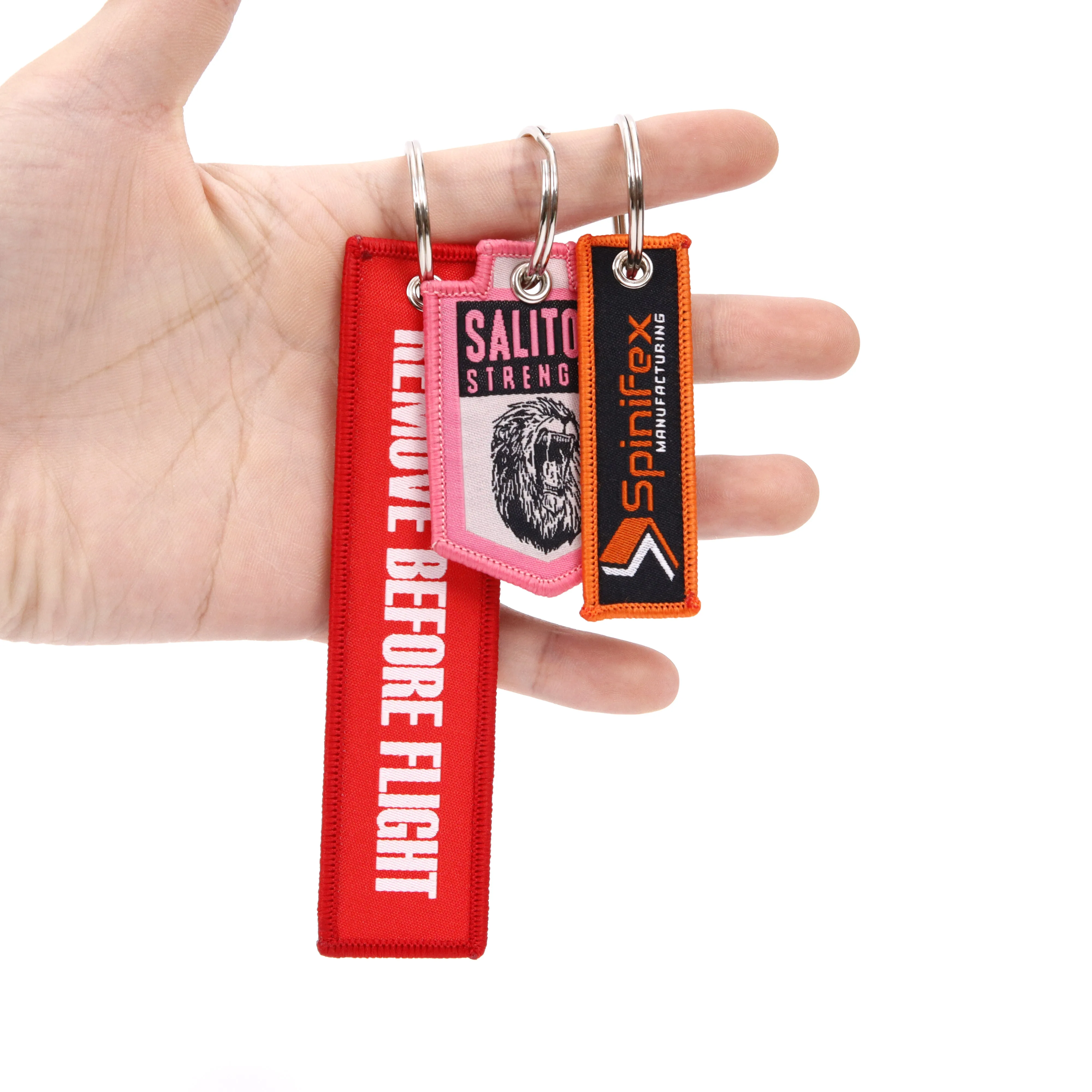 Wholesale Design Woven Logo Fabric Keychains/ Promotional Gift Double