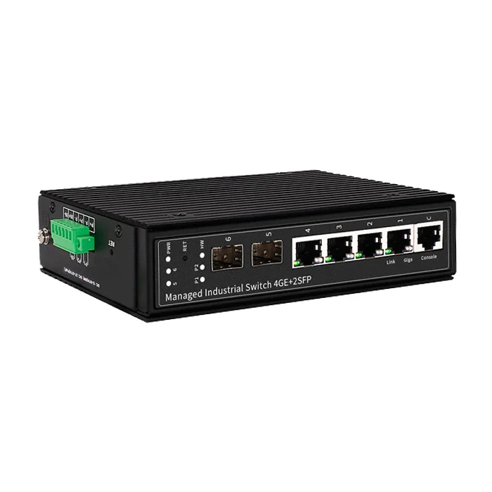 Industrieel DIN-rails volle Gigabit 4-poort L2+ beheerde PoE switch met 2 SFP vezelslot