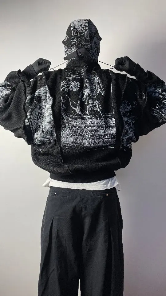 Salati Custom Y2K 460 GSM Cut and Sew Pullover Waffle Knitted Mask Ninja Oversized Acid Wash Hooded Sweatshirts Hoodies for Men gallery 2
