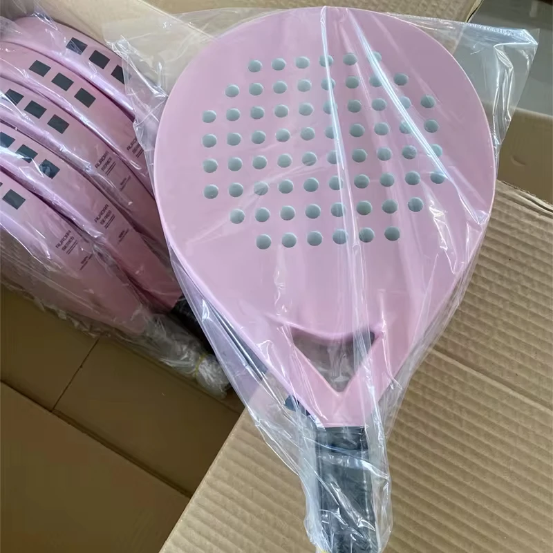 High Quality New Design Custom Logo Professional Fiberglass Pink Padel Beach Tennis Paddle Racket factory
