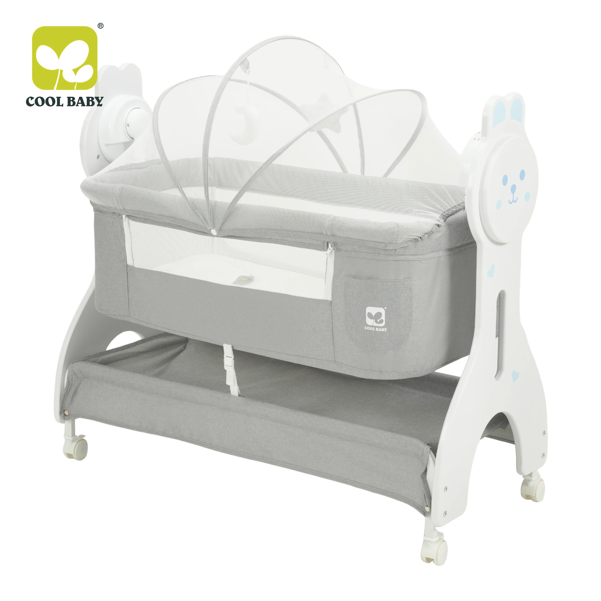 D1533 CoolBaby Smart App Control Electric Baby Cradle with Co-sleeping Function, 3-Speed Rocking & Bluetooth Music