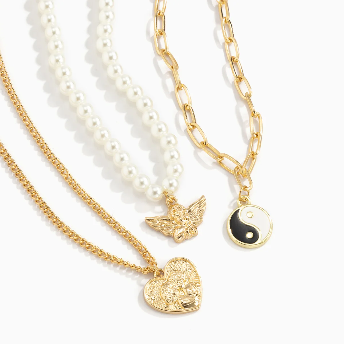 3 pcs/set Bohemian Lady multi-layer Pearl Angel Heart Shaped Yingyang Tai Chi  pendant necklace with 18K gold-plated sexy element| Alibaba.com