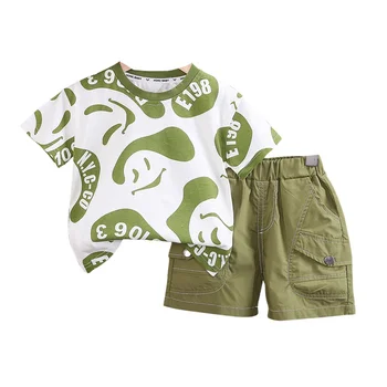 Summer Hot Selling Comfortable Pure Cotton print Round Neck Printed Workwear Shorts for Boys Wholesale