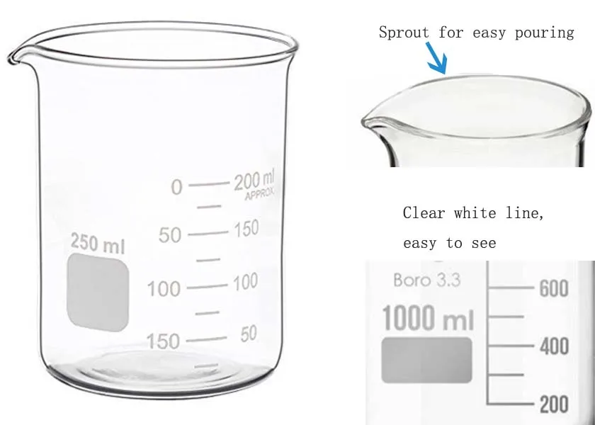 Laboratory Borosilicate Heat Resistant 100ml 250ml 500ml 1000ml Glass