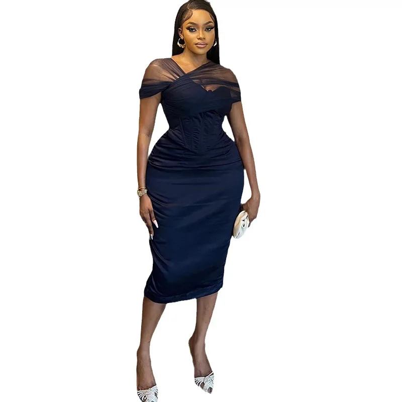 Summer Mesh Patchwork Sleeveless Tight Office Elegant African Dress ...
