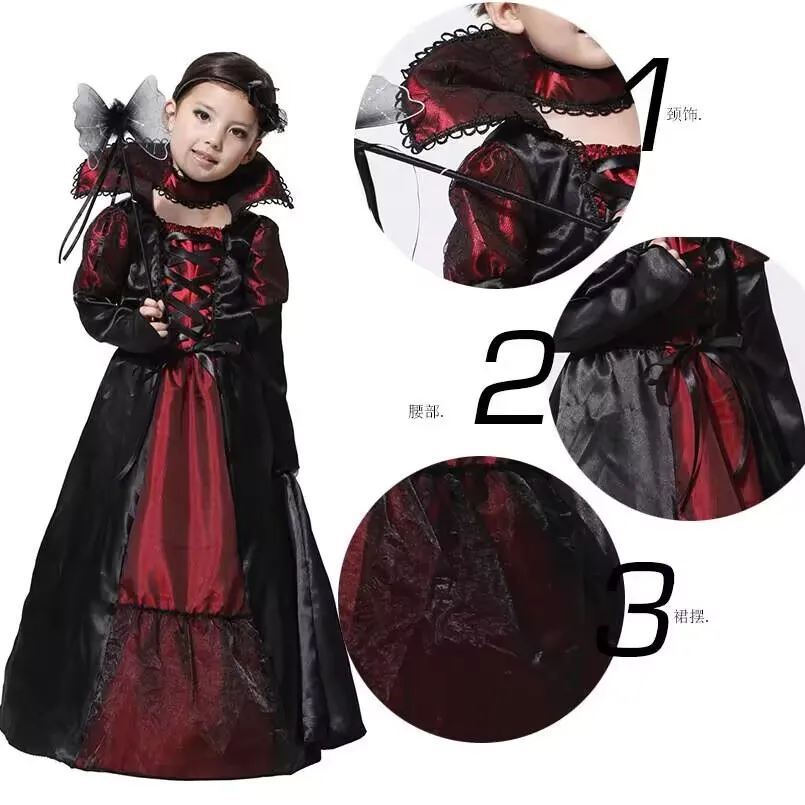 Fashion Kids Girls Eco-friendly Gothic Vampiress TV & Movie Halloween Cosplay Dresses Costume