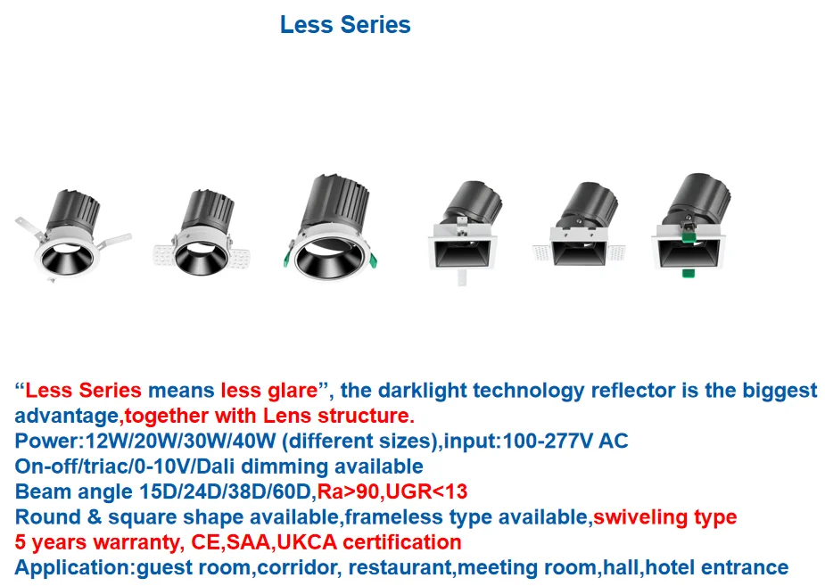 Less Series LED Recessed Downlights Dimmable Dali Adjustable Indoor ...
