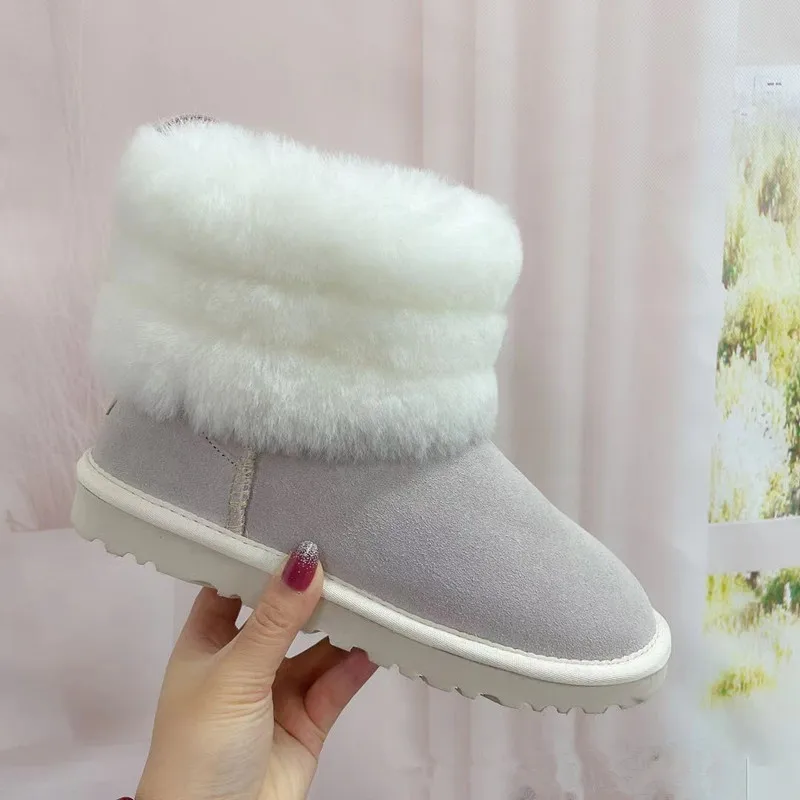 Factory Direct Wholesale Winter Warm Sheepskin Fur Boots Waterproof Furry Uggh Snow Boots For Women Uggging Snow Boots