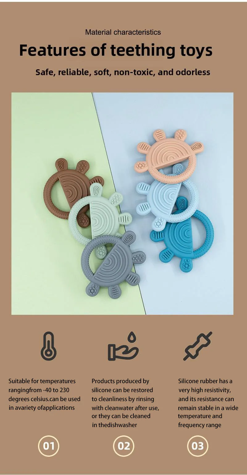 Organic Silicone Round Unisex Baby Teether New Design Anti Wean Style Soothing Chewable Rattle Teething Ring Toy supplier