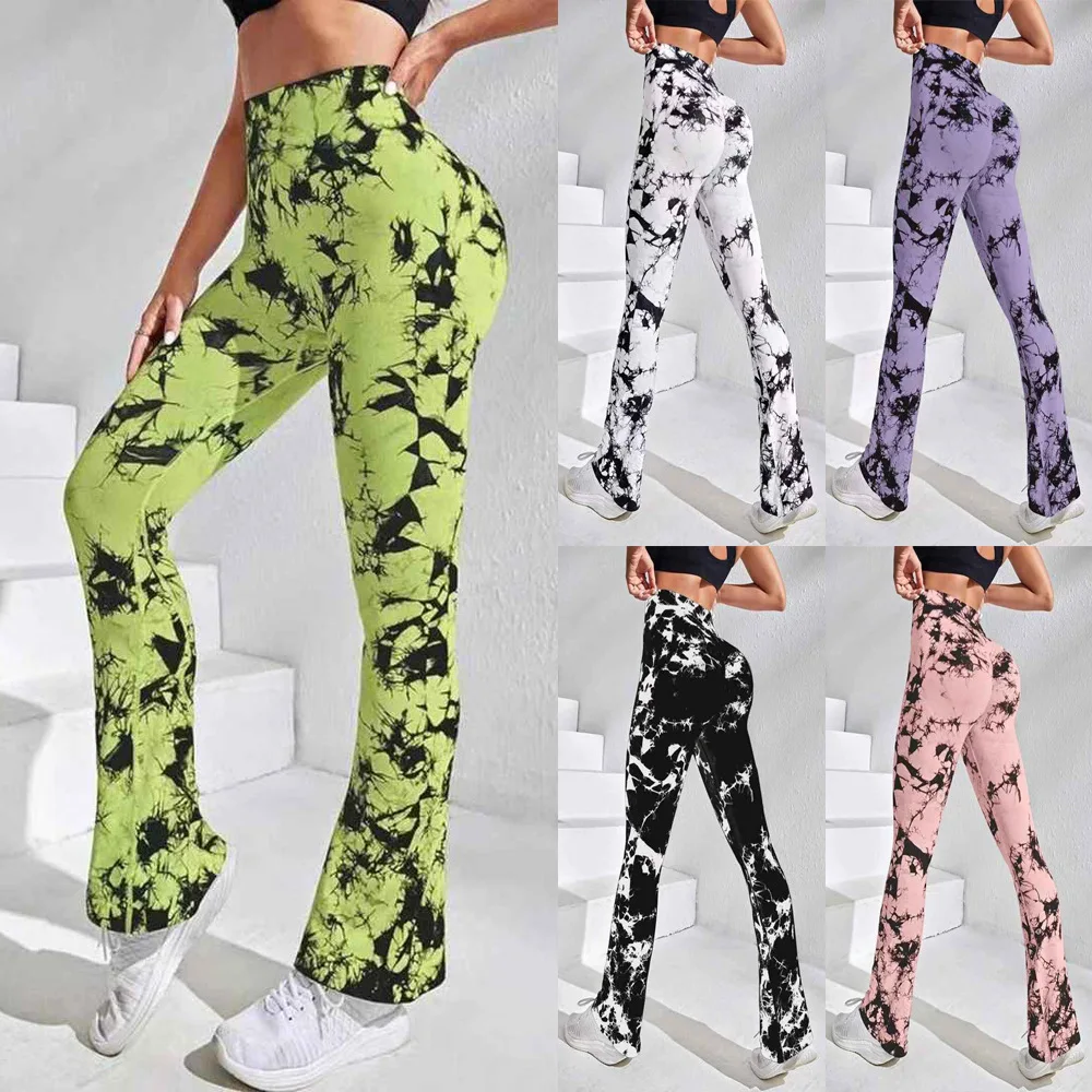 product high waist yoga pants seamless tie dyed yoga leggings bell bottoms leggings wide leg sports fitness yoga pants-57