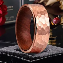 Luxury Jewelry Wholesale 8mm Tungsten Carbide 18K Rose Gold Plated Real Rosewood Inlay Hammered Faceted