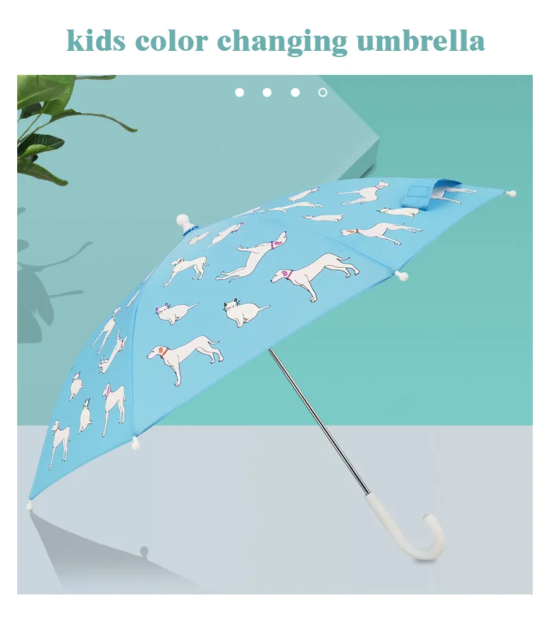 Kids Umbrella Color Changing  Magic Umbrella Custom Print with Cat and Dog Cartoon Safe Opening Full Fiberglass Ribs Manual 190g
