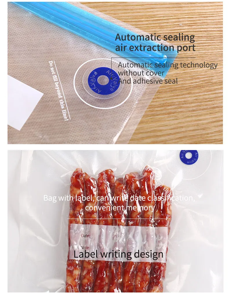 Food Grade Reusable Vacuum Sealer Bags Hand Pump Sous Vide Vacuum Bags Gravure Printing Accept