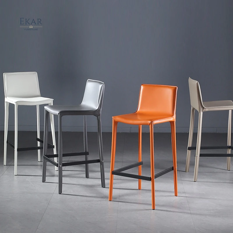 Ekar Furniture Foshan Supplier Nordic Design Saddle Leather Luxury Home Bar High Chair manufacture