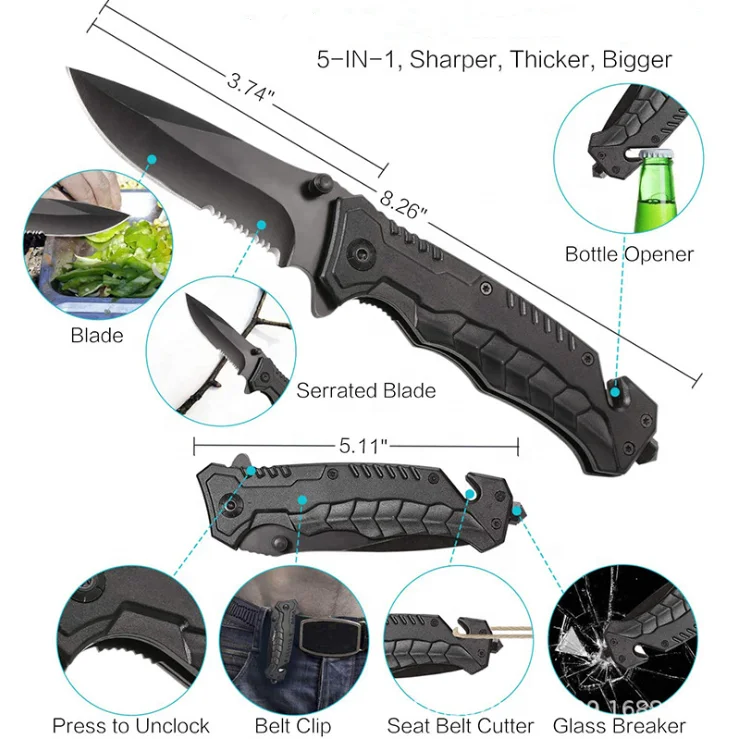 Popular Folding Survival Knife Hunting Tactical Outdoor Survival Kit Navy Seal Cutter Glass Breaker Portable Pocket Knife