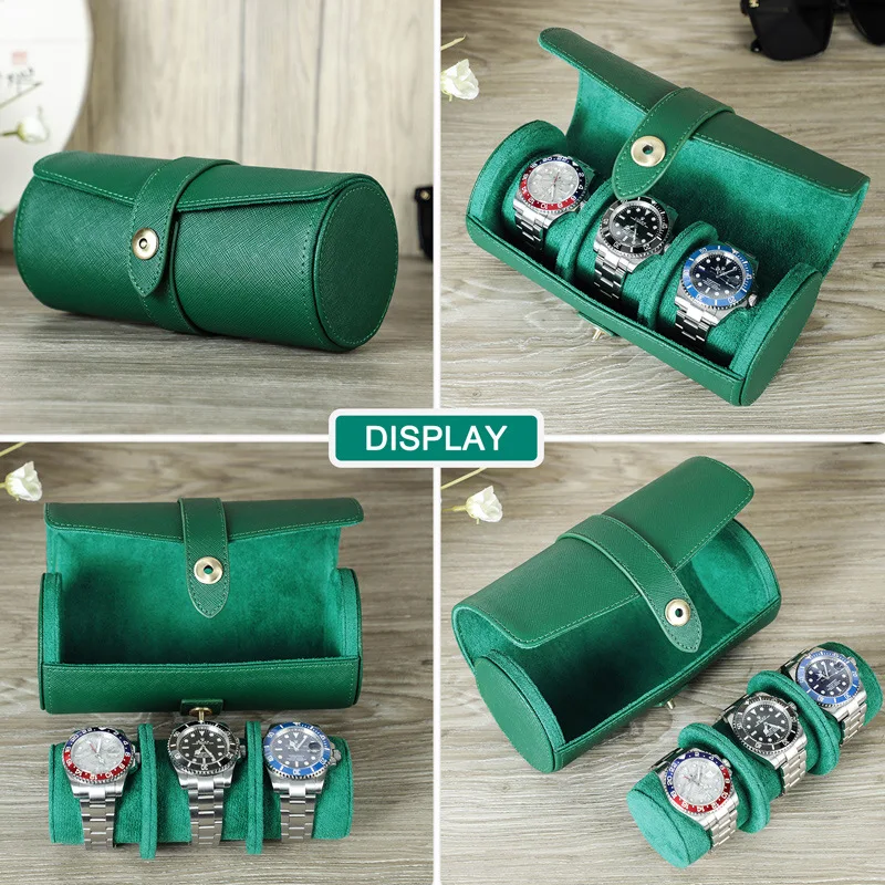 Embossed Logo Royal Green Top Grain Saffiano Leather Travel Watch