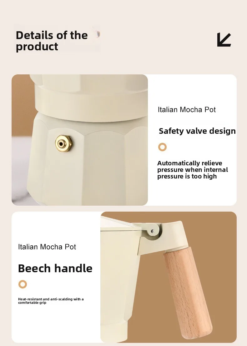 Portable Grey Aluminum Moka Pot Coffee Maker with Lid Large Capacity 300ml Bohemian Design