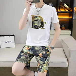 Men's Custom Cotton 2-Piece Summer Casual Set Breathable Printed T-Shirt and Pants