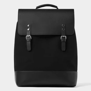 Custom Logo Black Waterproof Nylon Canvas Mens Flap Laptop Backpack University School Bag for Men