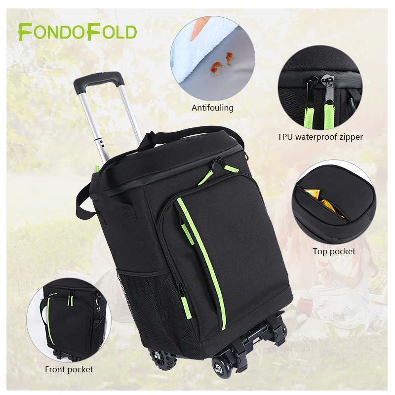 Fondofold Large Capacity Insulated Rolling Cooler Bag Portable Leakproof Picnic & Camping Ice Trolley Waterproof Food Storage