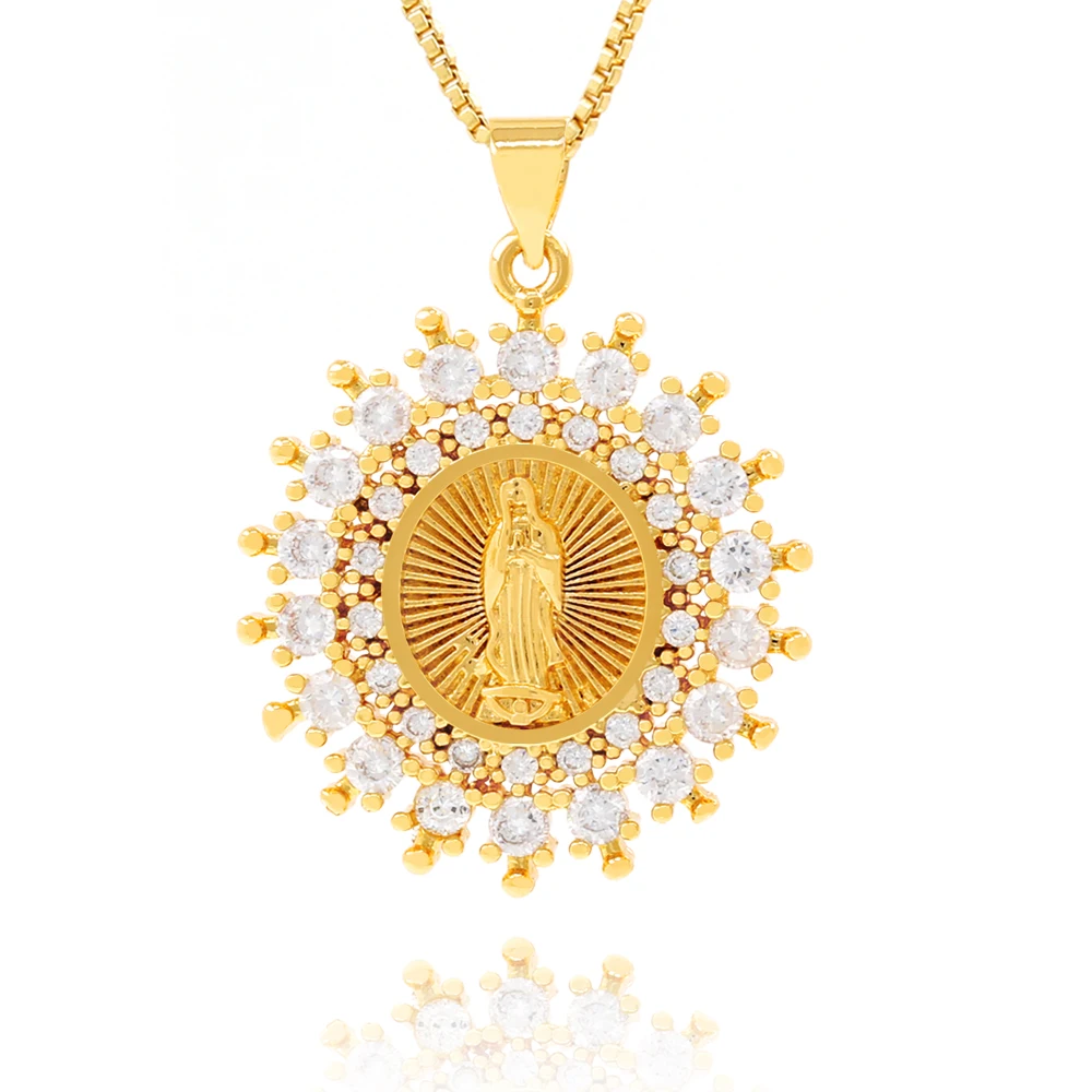 24K Gold Plated Mother Virgin Mary Pendant - Catholic Necklace