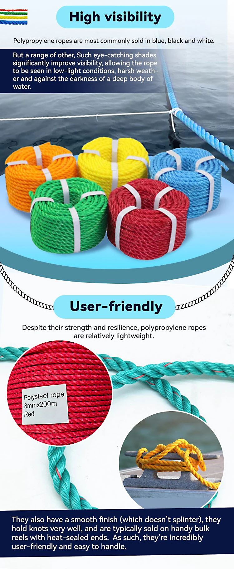 Twisted 3 Strands Polypropylene pp Danline Rope 10mm Packaging Rope for Fishing 4