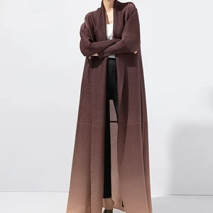 Wholesale Miyake Women's Trench Coat Fashionable and Elegant Pleated Robe With Printed Gradient Lapel and Batwing Sleeve
