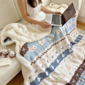 Custom Cartoon Print Sherpa Flannel Blanket Throw Double Thick Double Blanket