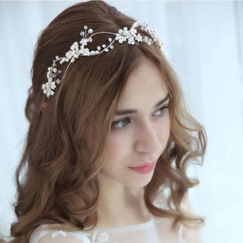 Crystal Tiara Bridal Hair Pageants Wedding Bride Headband Pearl Crown Rhinestone 