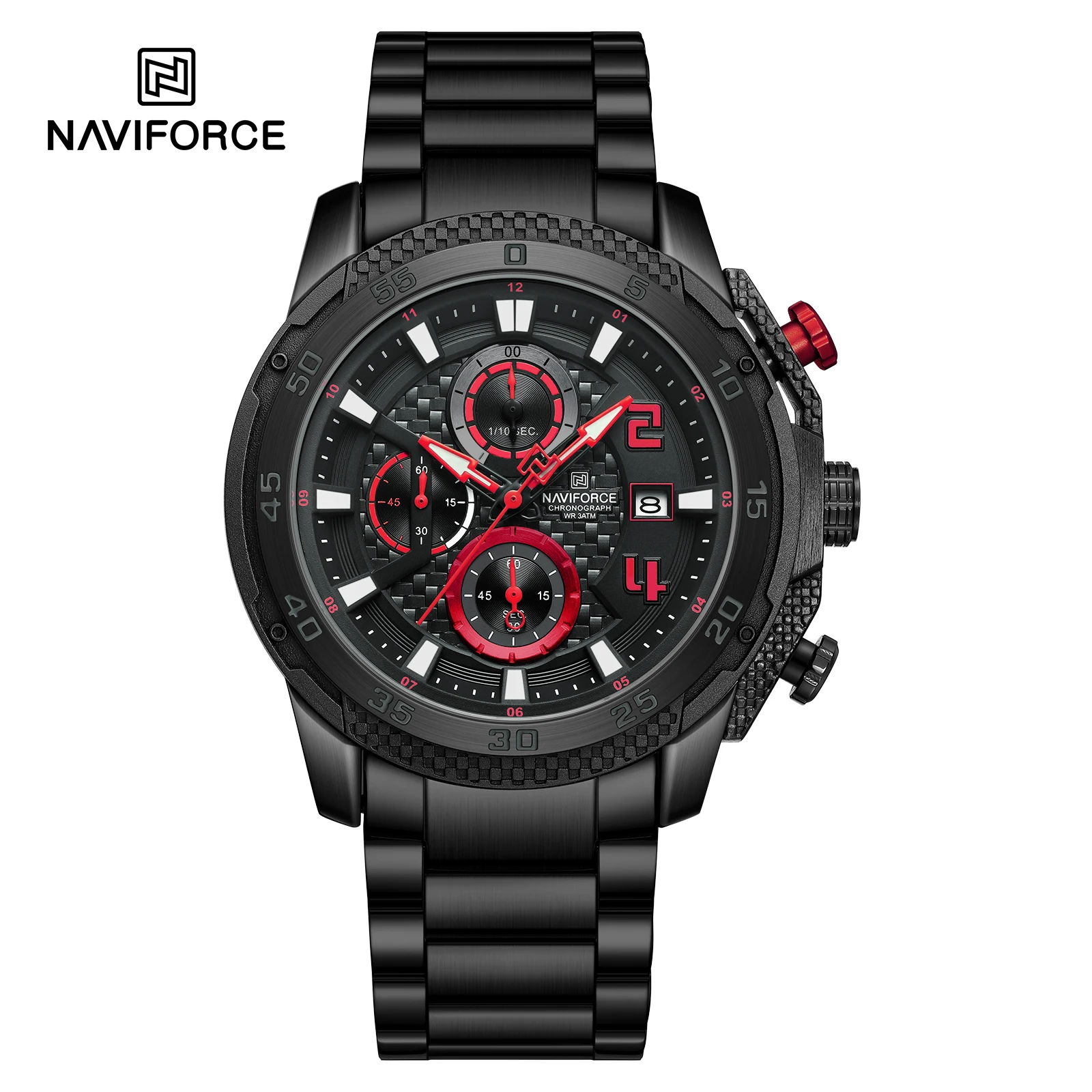 NAVIFORCE 8047 Men Watch Sport Top Brand Luxury Chronograph Date Original Wristwatch Stainless Steel Watches Quartz Male Clock